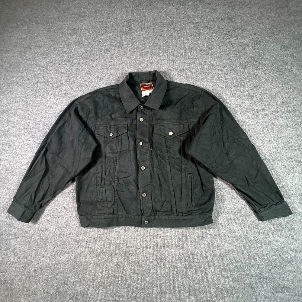 Wrangler Hero Trucker Jacket Mens XL Black Denim Dark Wash Button Front Western